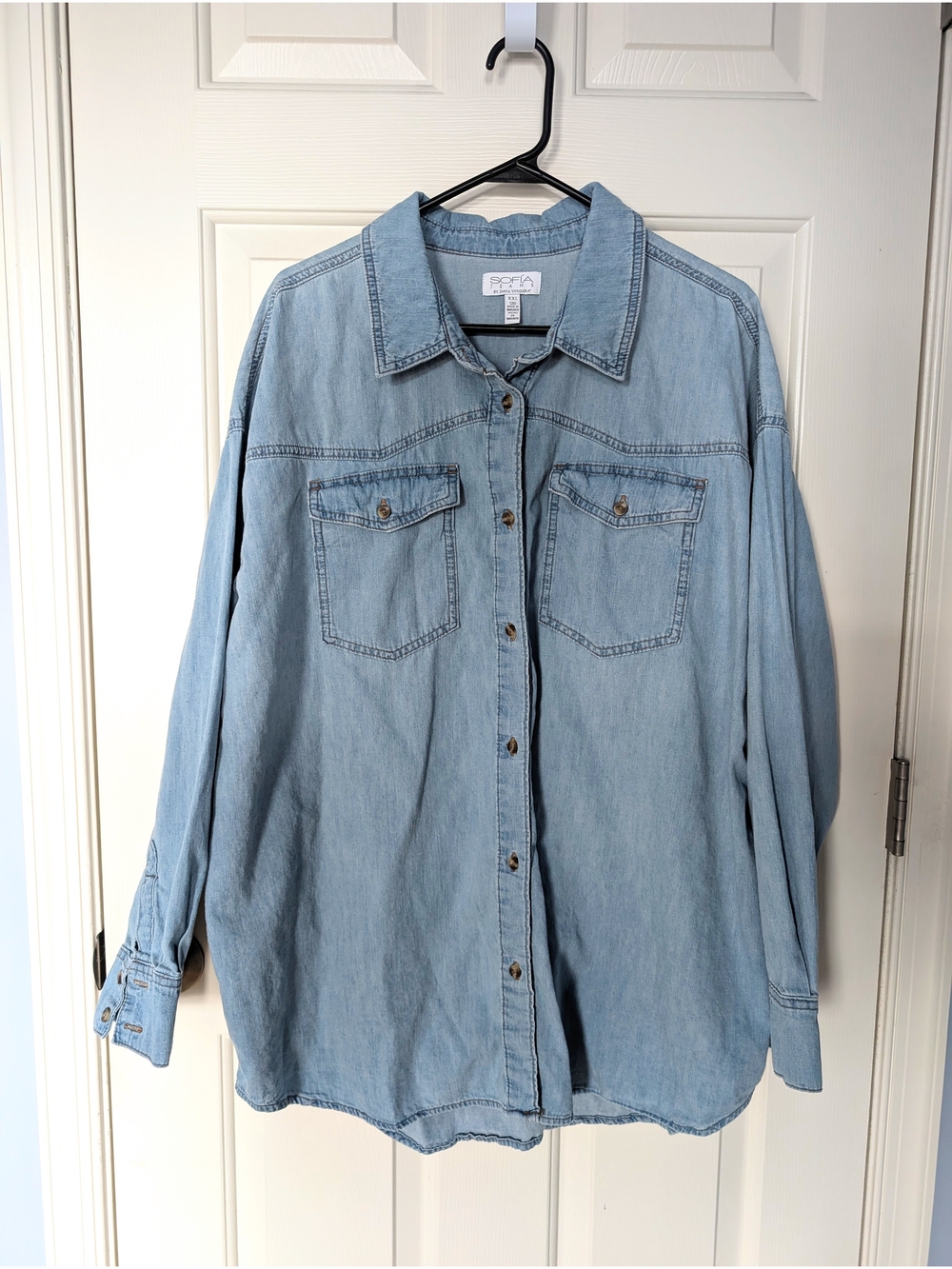 sofia by sofia vergara Light Blue Denim Button-Down Shirt - Picture 1 of 12